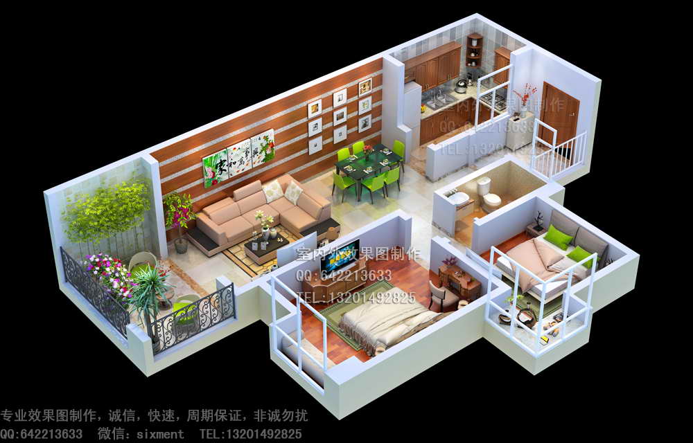 重庆3d户型效果图设计,家配图制作,三维户型鸟瞰图,全景图,鸟瞰图